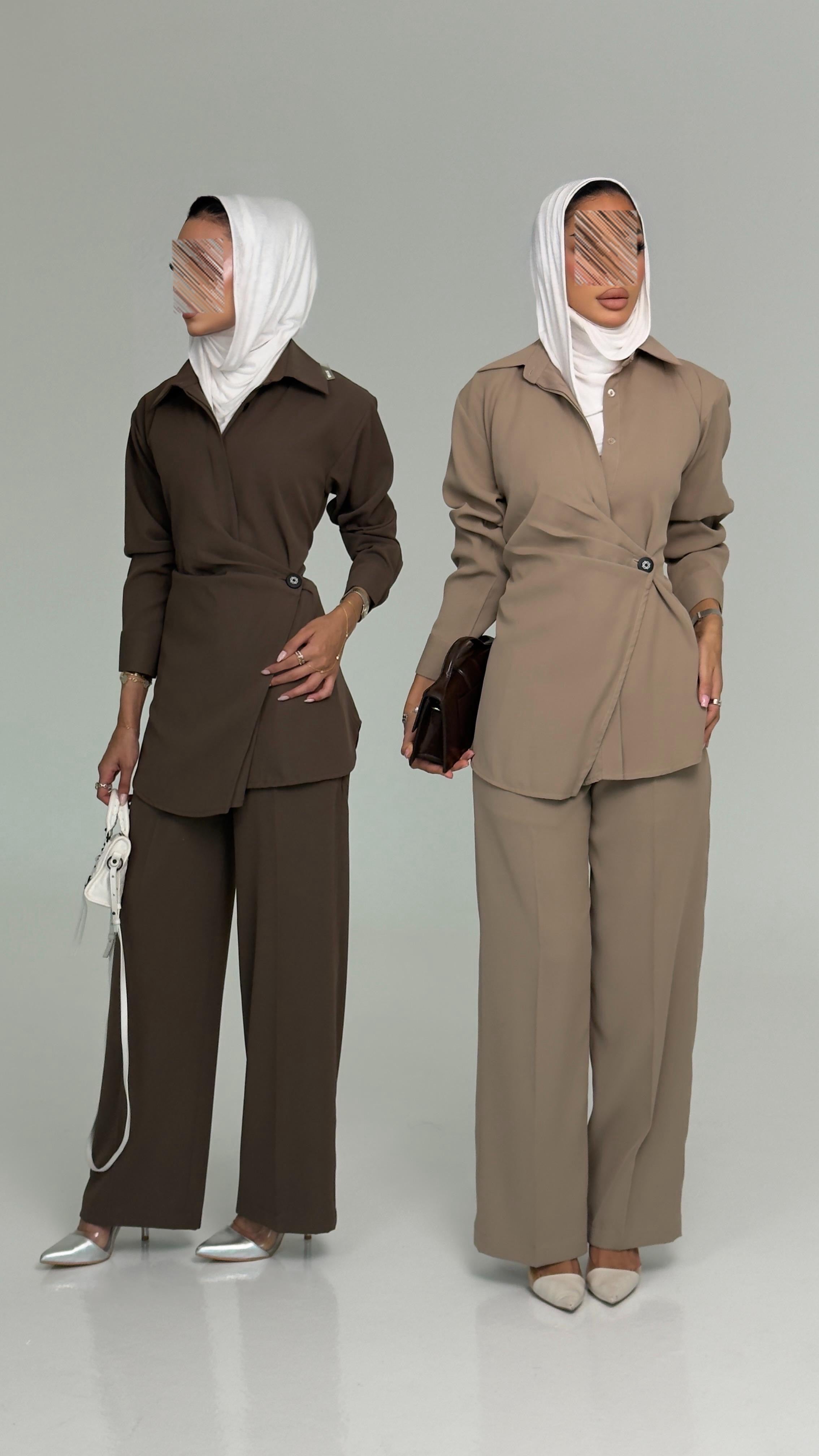 بدلة قميص وبنطلون بيج