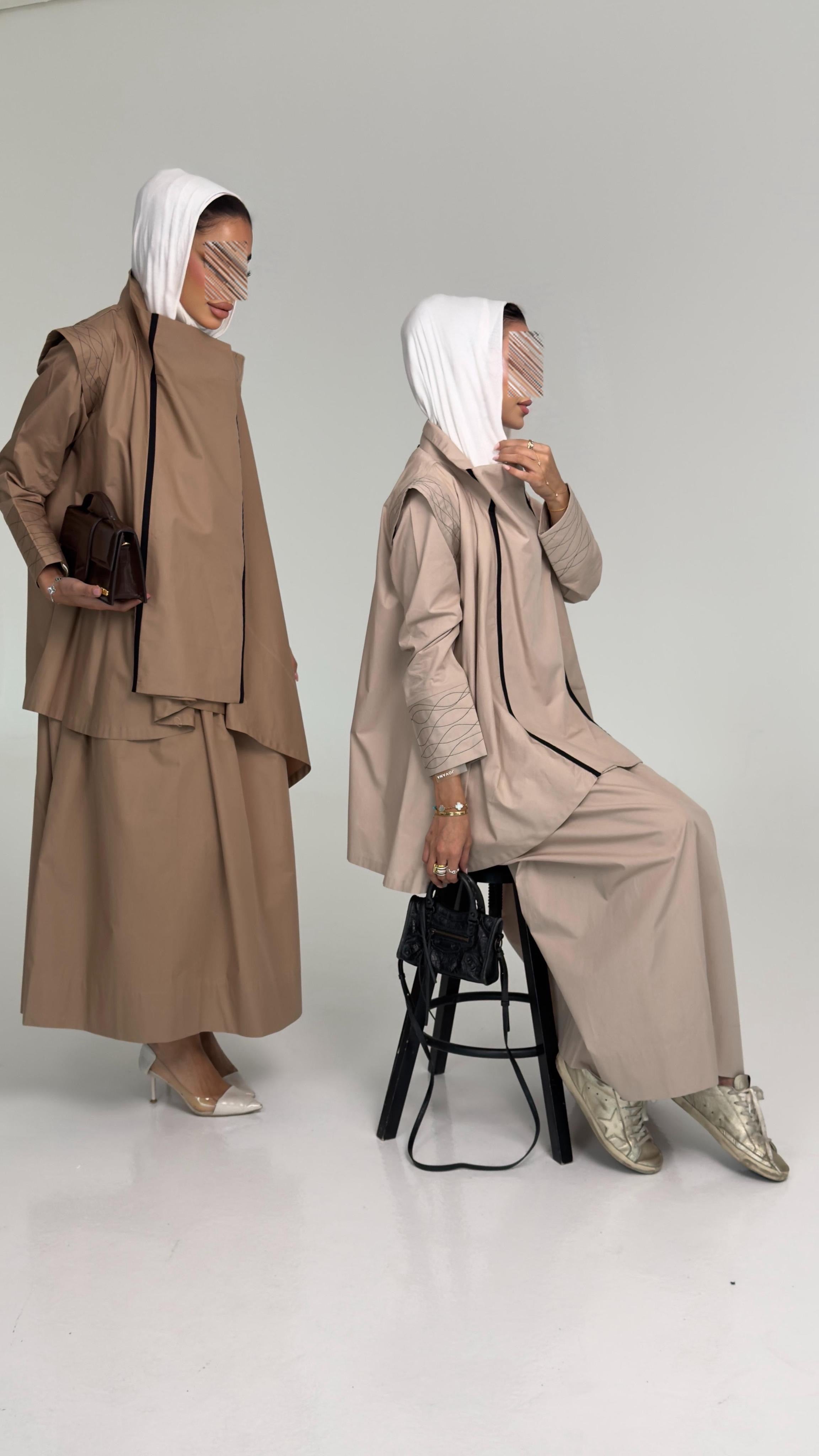 طقم فيست مع فستان - بيج