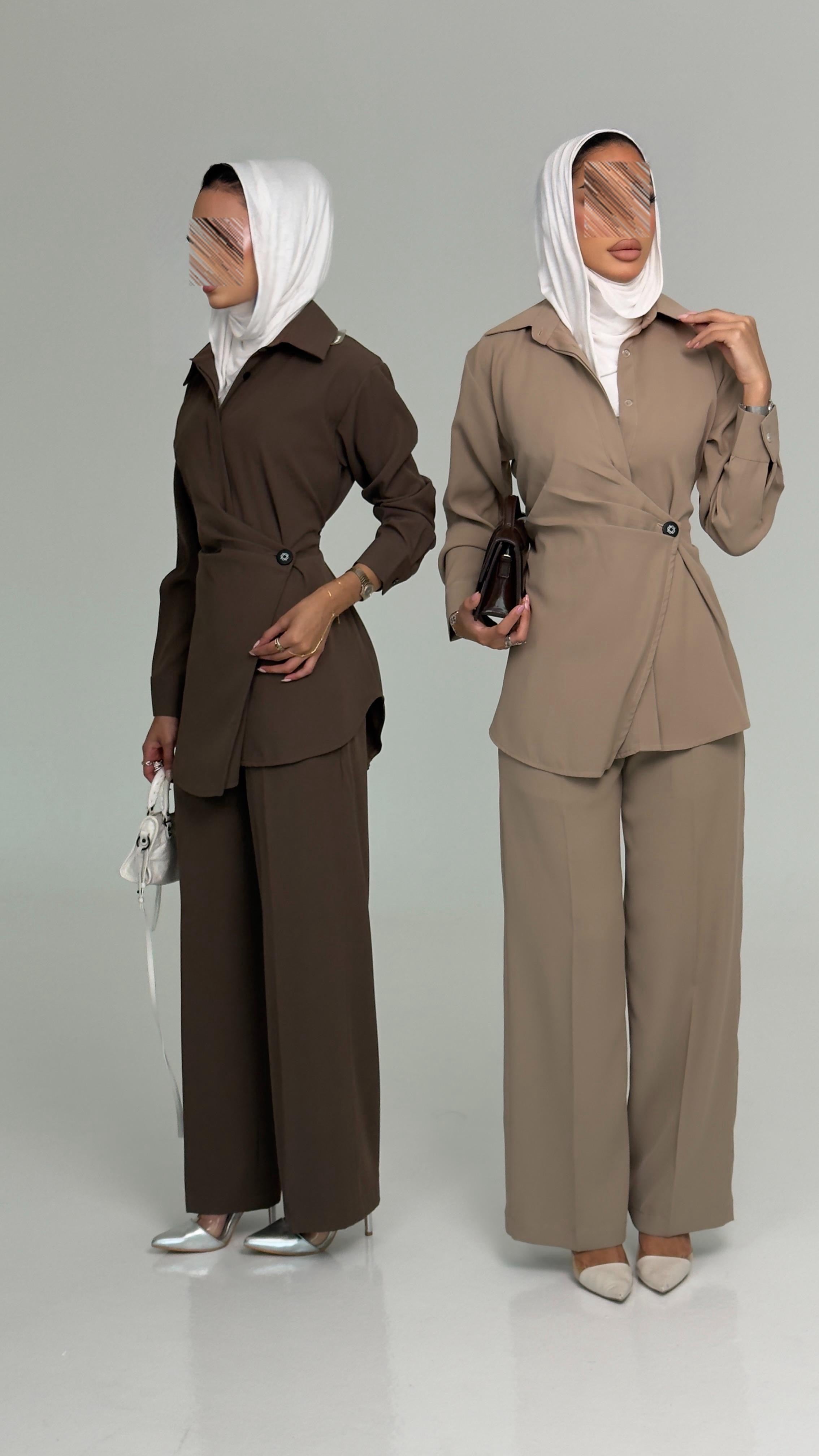 بدلة قميص وبنطلون بيج