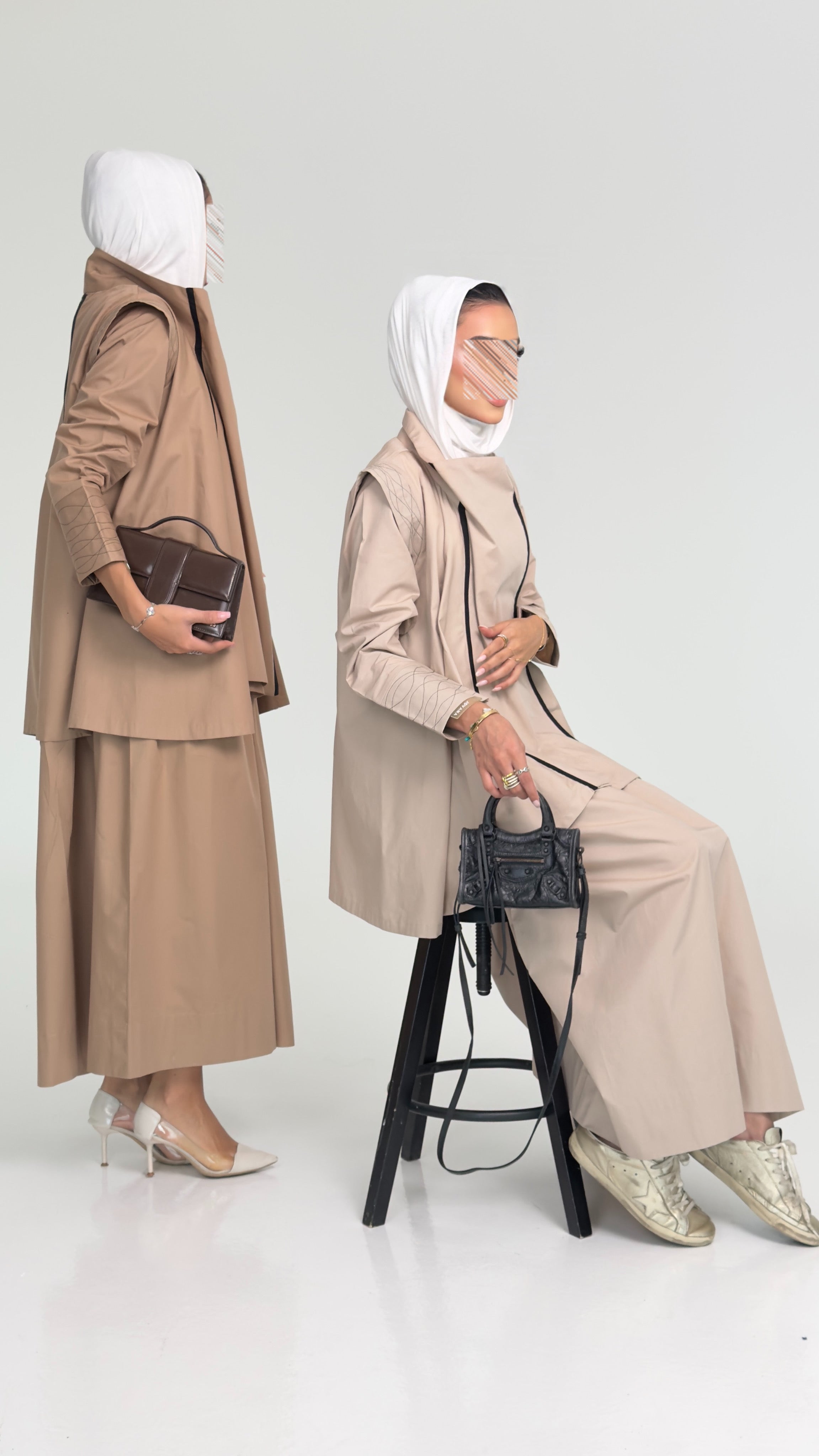 طقم فيست مع فستان بني