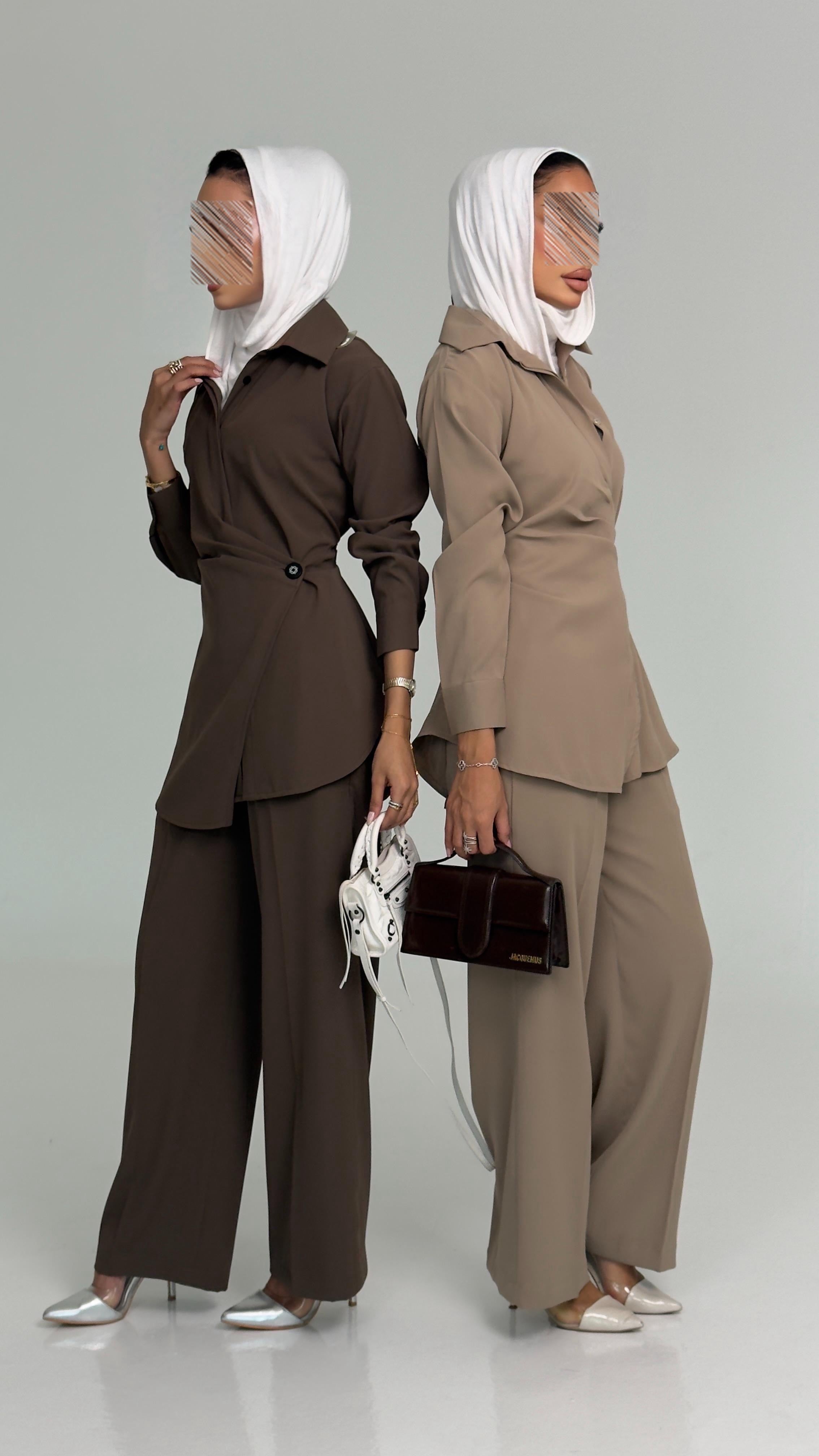 بدلة قميص وبنطلون بيج